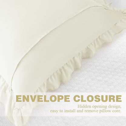 KKJIAF Ruffle Pillow Cases 26x26 Inches, White Square Ruffled Pillow Covers Set of 2, Microfiber Wrinkle Resistant Pillow Shams with Envelope Closure for Sofa Bed Living Room