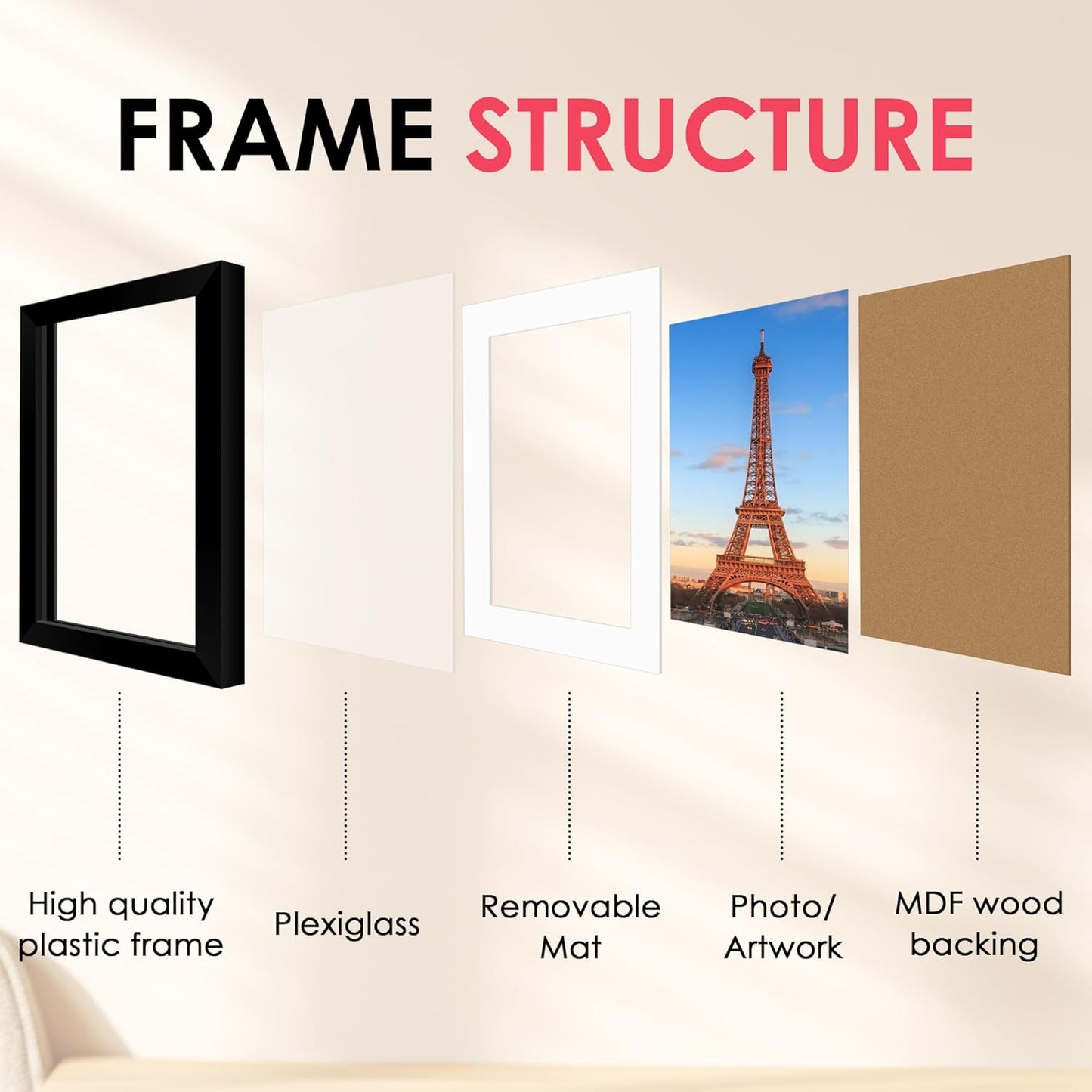 FIXSMITH 10 Pack Picture Frames Collage Wall Decor for Mounting or Tabletop Display, Gallery Wall Frame Set with Two 8x10 Black Frames, Four 5x7 Frames and Four 4x6 Frames, Multi-Pack Photo Frame Set