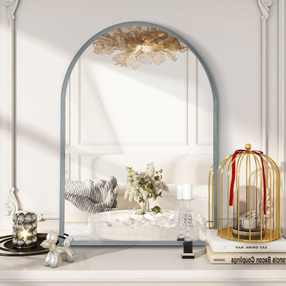 Black Arched Mirror, Modern Bathroom Wall Mirror Aluminum Alloy Framed Mirror Brushed Metal Vanity Wall Mounted Mirror for Livingroom Bedroom Entryway Room 16"x12"