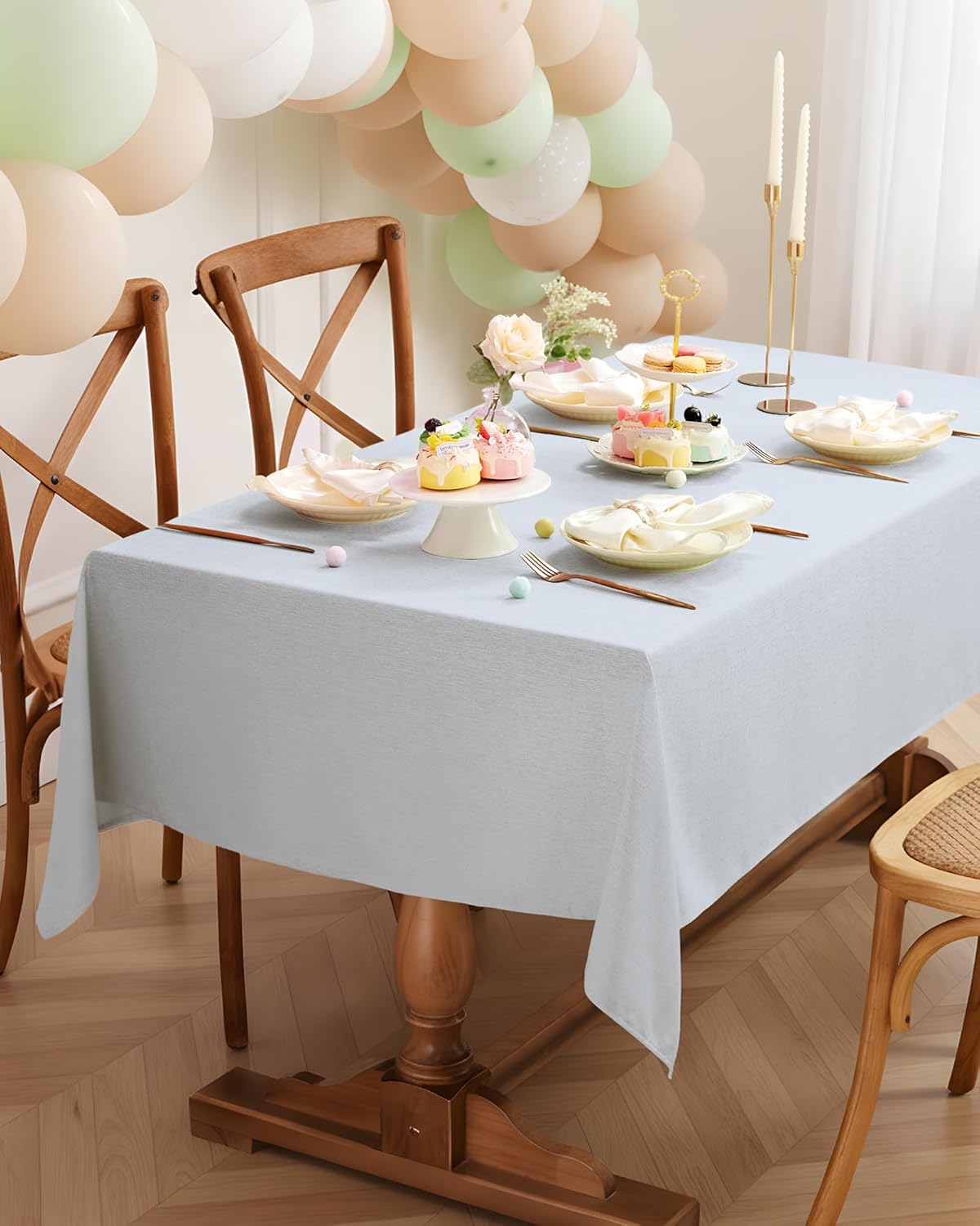 Pureegg Rectangle Linen Tablecloth Waterproof & Stain Resistant, Wrinkle-Free Table Cloth Adds Elegance and Protection, Ideal for Dining, Party, Wedding and Outdoor, 52 x 70 Inch, Sage Green