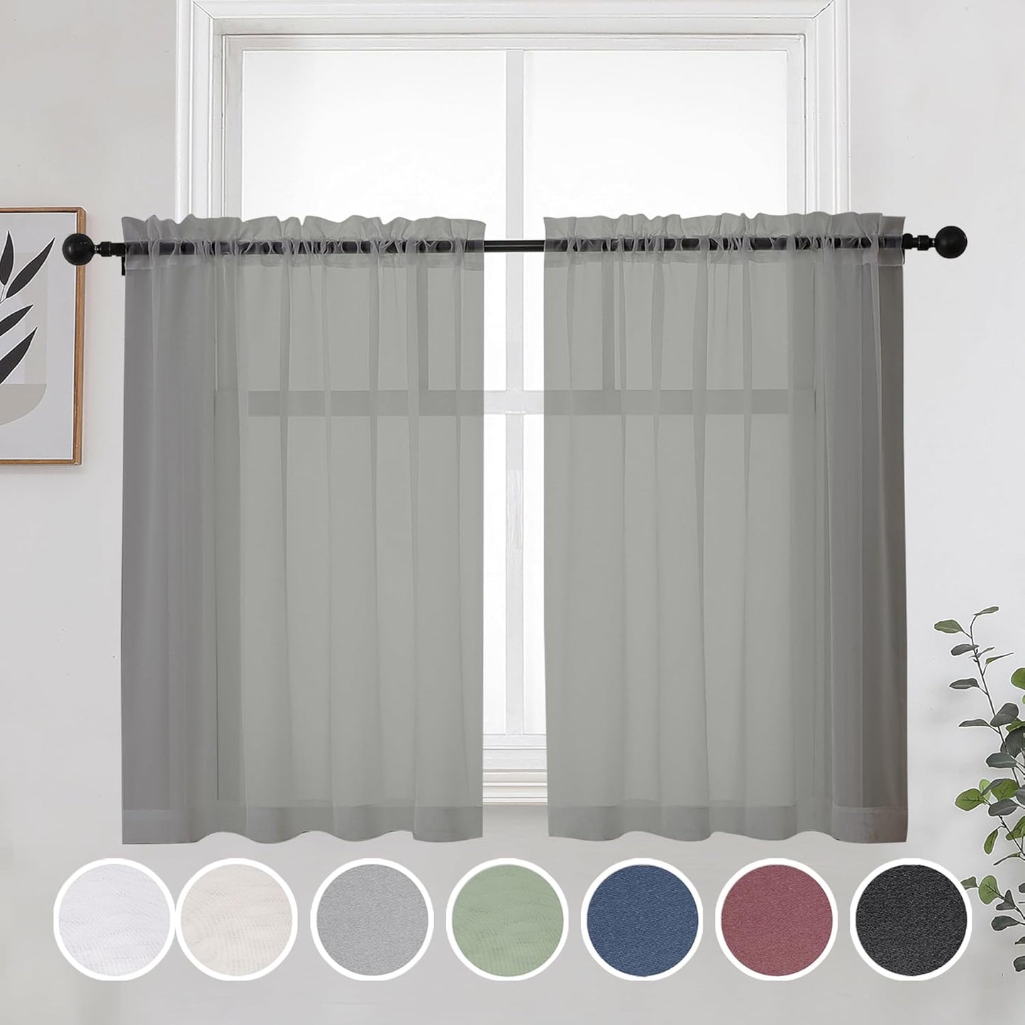 OWENIE Sheer Curtains 84 inches Long 2 Panels Set for Living Room/Bedroom, Rod Pocket Voile Sheer Panel Drapes, White, 2pcs, Each 42" W x 84" L - Colors A