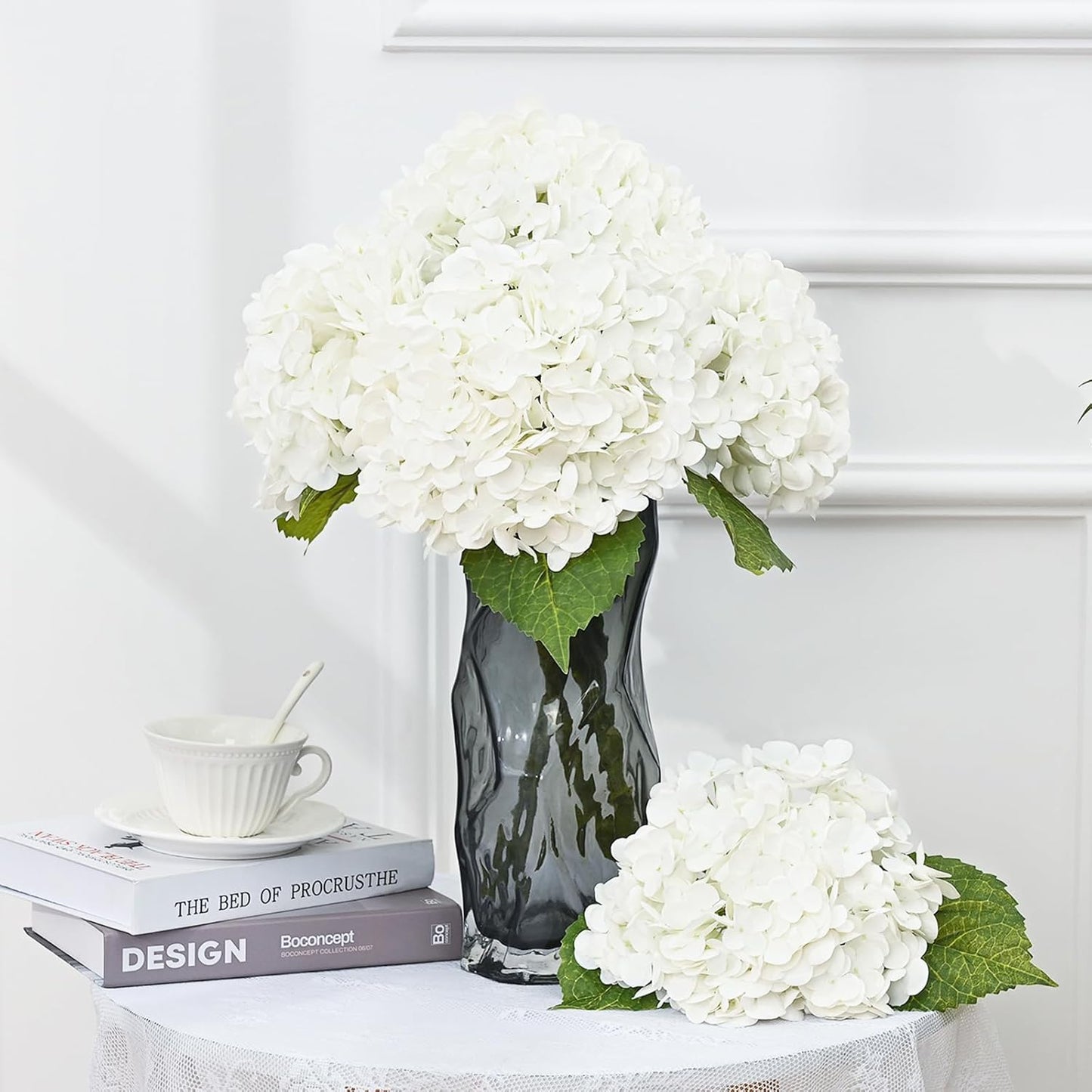 MARTINE MALL 3Pcs 21in Hydrangea Artificial Flowers, Latex Real Touch Hydrangeas Lifelike Large Hydrangea Flowers for Home Decor Party Arrangements Wedding Bouquets Centerpieces (Blue)