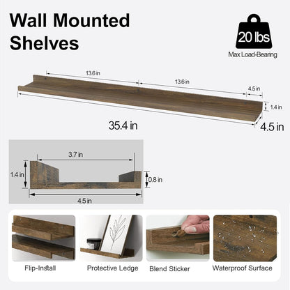 White Floating Shelves for Wall Decor, Wall Mounted Wood Storage Shelf for Bedroom, Living Room, Bathroom, Kitchen, Nursery, Display Picture Ledge Shelf with Lip Set of 2-14 Inches, White