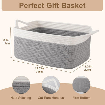 OIAHOMY Woven Basket, Gift Basket Empty with Gift Bags and Ribbons, Rope Baskets for Baby Showers, Storage Baskets with Handles for Nursery, Pet Toy Organizer - White