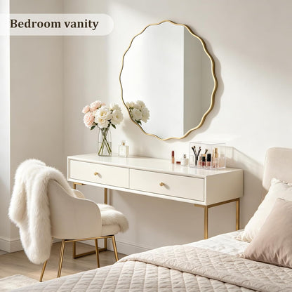 WallBeyond Round Wavy Mirror for Wall Decorative 24 inch, Modern Round Mirror Aluminum Frame for Bathroom Bedroom Living Room Home House Office Entryway, Gold