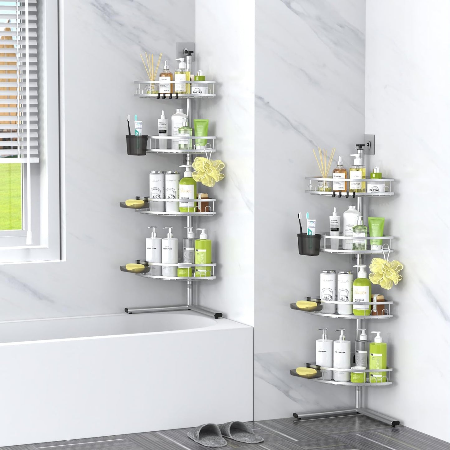Aitatty Corner Shower Caddy Standing: 4-tier Rustproof Shower Organizer Shelf - Floor Shower Corner Shelf Rack Stand for Bathroom Black
