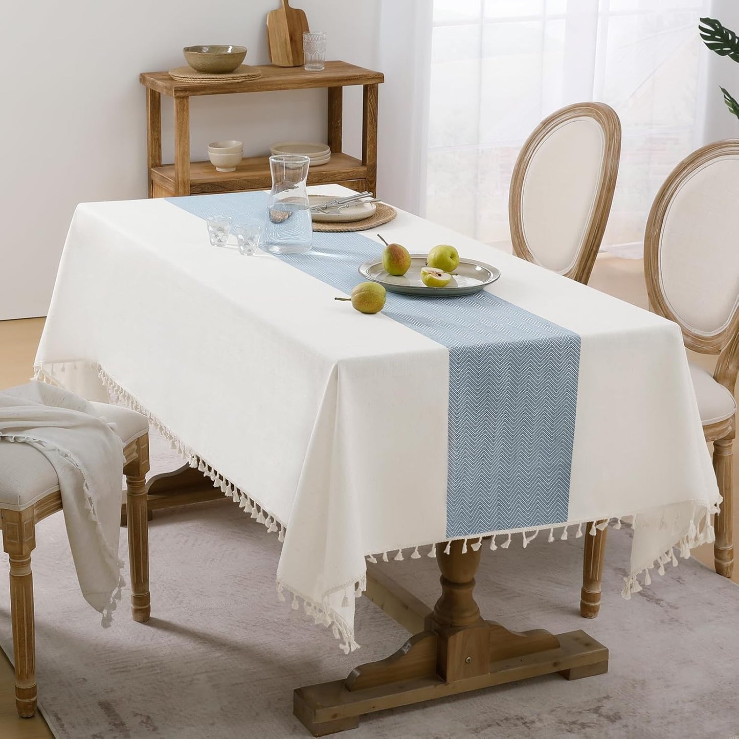 Softalker Outdoor Tablecloth Rectangle, Waterproof Linen Cotton Farmhouse Table Cloths with Tassel, Heavy Weight Wrinkle Free Boho Table Cover for Picnic Camping Dining - 55 x 70 Inch, Coffee Lines