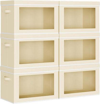 Homsorout Storage Bins with Lids - Fabric Closet Storage Bins with Window, Collapsible Baskets for Shelves 4 Pack, Home Decorative Boxes for Clothes, Closet, Office, Grey