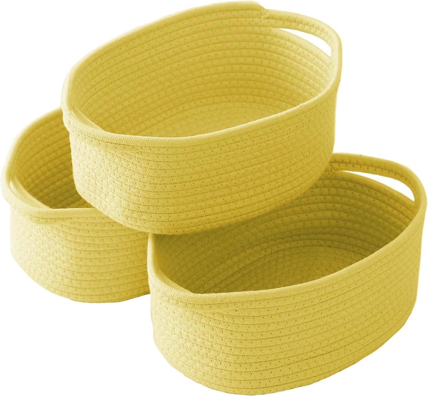 JMvicyroam Woven Basket,Small Rope Storage Bin with Handles & Ribbon Bag, Organizer for Shelves Closets,Gift Basket Empty for Birthday,Books,Dog Toys,White