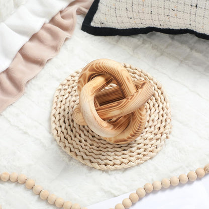 Yalikop 3 Link Wood Knot Decor Rustic Home Décor Accents Hand Carved Coffee Table Decoration, Boho Chain Link Decoration, Modern Shelf, Rustic Objects for Home Living Room Bedroom(White)