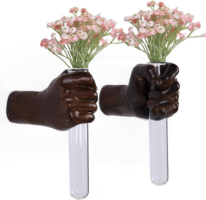 2 Pieces Wall Sculptures, Hands Vase Home Decor, Wall Mount Art Sculpture, Unique Wall Art Statue, Funky Flower Vase Decorations, Modern Eclectic Hanging Decor,Hands Statue (Black)