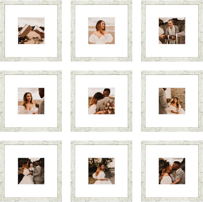 12x12 Picture Frame Set of 9, Display Pictures 8x8 with Mat or 12x12 without Mat, Multi Collage Gallery Square Photo Frames for Wall or Tabletop, Black