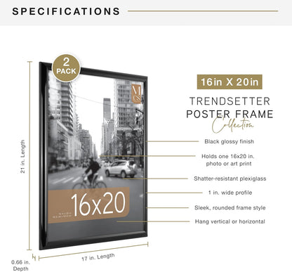 MCS Trendsetter 24x36 Poster Frame Black High-Gloss, Vertical & Horizontal Wall Hanging Large Picture Frame for Photos, Posters & Art Prints (1-Pack)