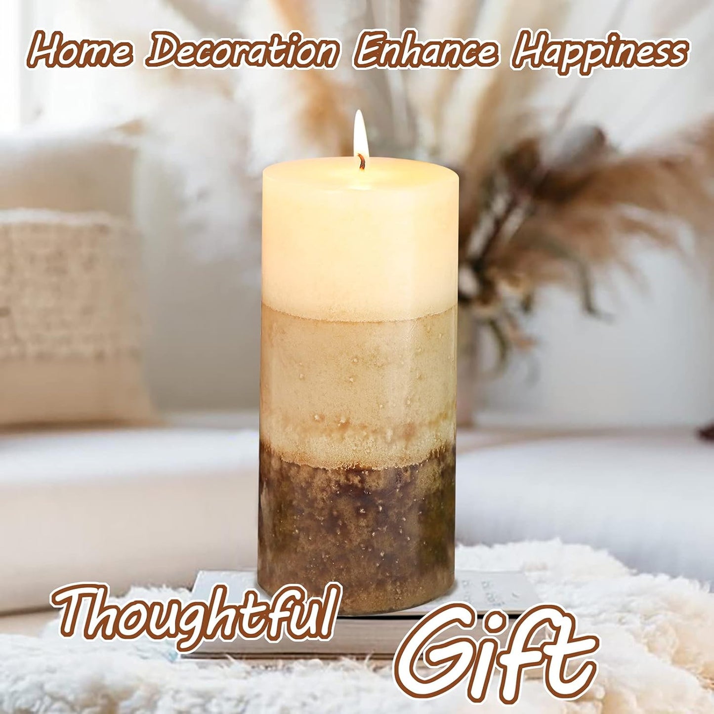Pillar Candles Vanilla Cupcake Scented Immeiscent Aromatherapy Candle 50+ Hours Clean Burning Long Lasting Mottled Layered Candles for Home Scented SPA Restaurant Set of 3