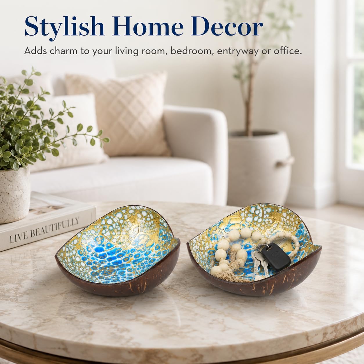 Coconut Bowls Decorative Candy Dish - Heart Acai Bowl, Natural Wooden Candy Dish, Key Bowl Holder for Entryway Table, Yogurt Smoothie Nuts Dessert Container, Rice Fruits Dry Snack Storage Shell Bowls
