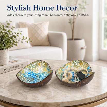 Coconut Bowls Decorative Candy Dish - Heart Acai Bowl, Natural Wooden Candy Dish, Key Bowl Holder for Entryway Table, Yogurt Smoothie Nuts Dessert Container, Rice Fruits Dry Snack Storage Shell Bowls