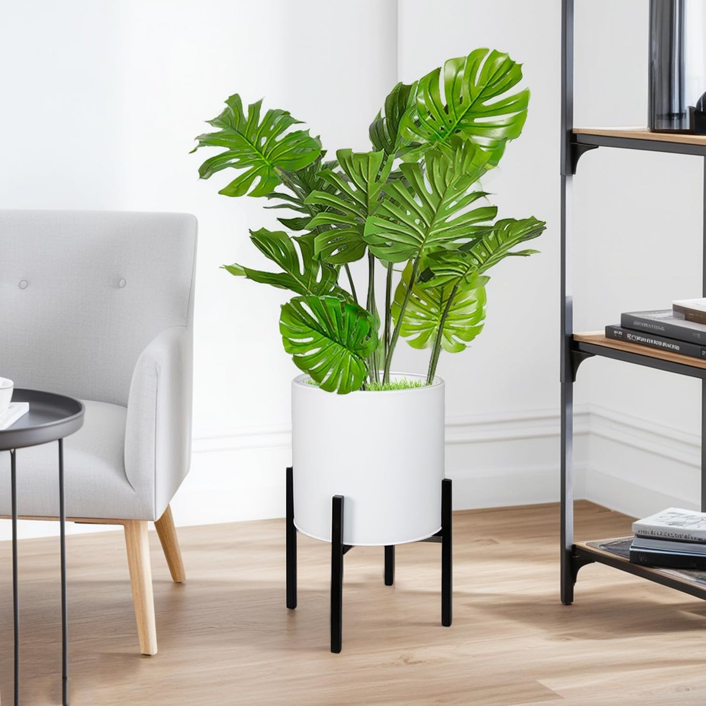 ARNIS Modern Plant Pots, Set of 2 Large Planters with Stand, Decorative Planters, Metal Pots with Drainage Holes for Living Room, Office, Garden or Balcony, 8.25 &10.5 Inch, Dirt