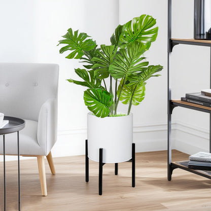 ARNIS Modern Plant Pots, Set of 2 Large Planters with Stand, Decorative Planters, Metal Pots with Drainage Holes for Living Room, Office, Garden or Balcony, 8.25 &10.5 Inch, Dirt