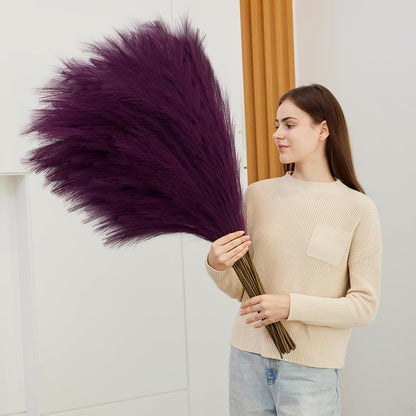 10 Pcs 39''/3.2FT Faux Pampas Grass Decor, Large Tall Fluffy Artificial Fake Flower, Bedroom Decor Boho Decor Pompas Floral for Vase Filler Farmhouse Home Wedding Decor (Blue)