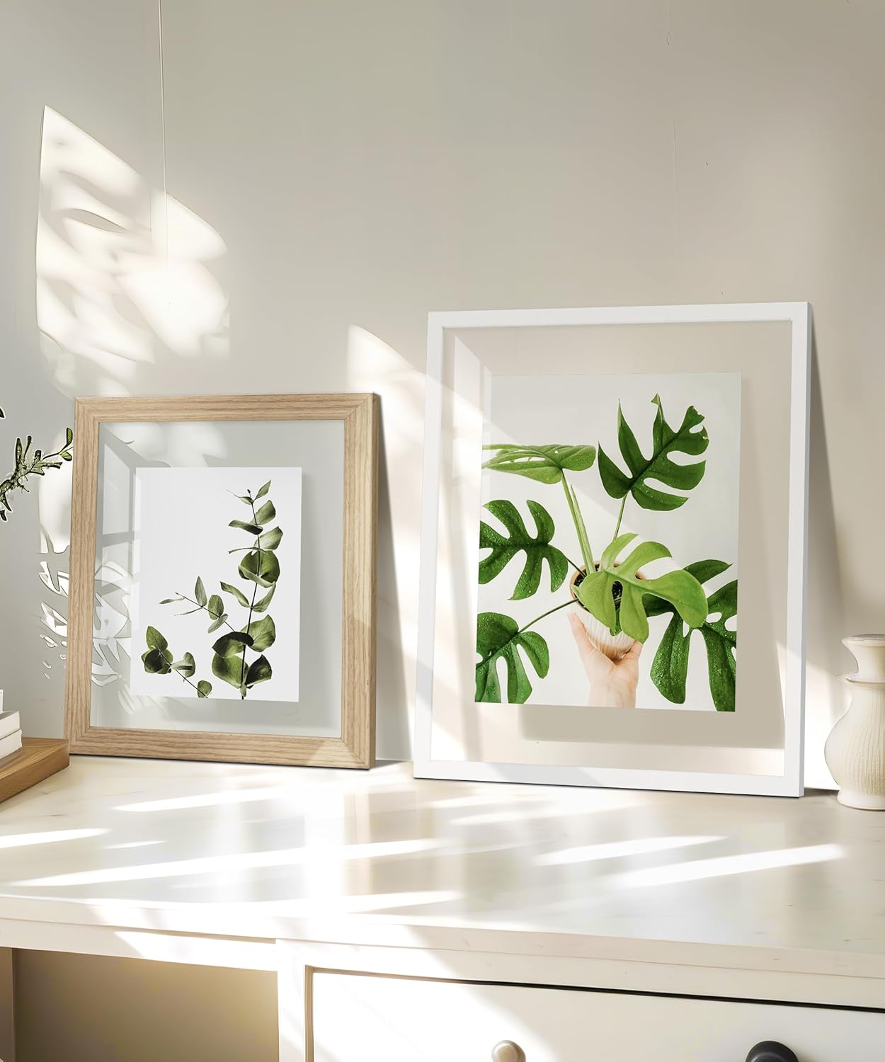 Sonefreiy Floating Picture Frames 8x10 Set of 2, Wooden Photo Frame Double Glass Pressed Flower Frames 5x7 Wall and Tabletop Display Mothers Day Gift for Family Friends Wedding