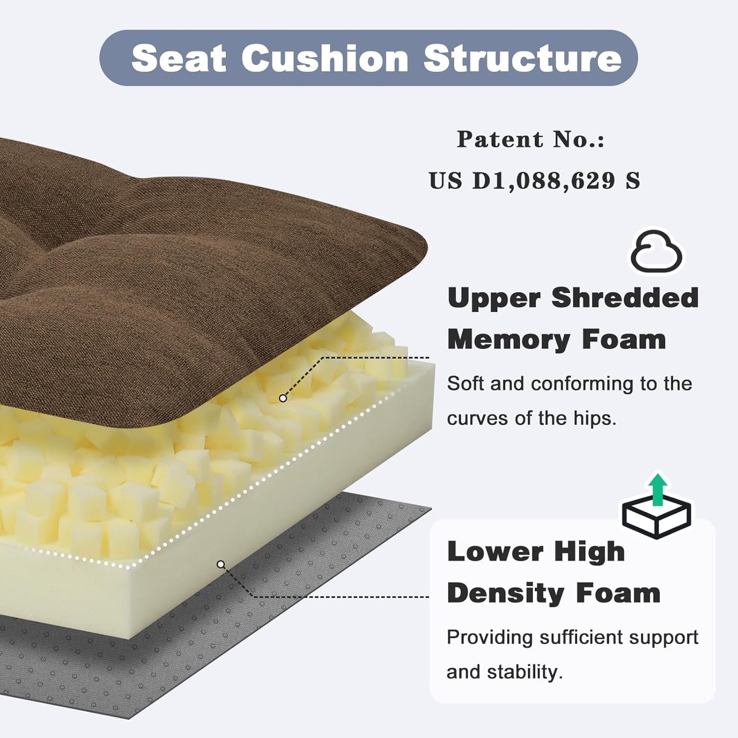 baibu 40 Inch Dual-Layer Patent Design Memory Foam Bench Cushion, Non-Slip Indoor Bench Cushion Standard Size Foam Pad with Machine Washable Cover (Dark Grey, 40x16x3in)