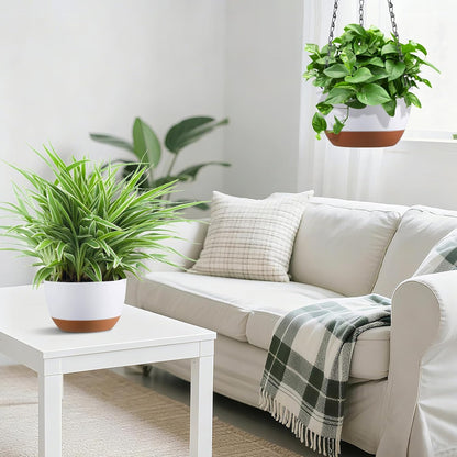 Set of 2 Hanging Planters for Indoor Outdoor Plants, 8 Inch Self-Watering Hanging Flower Pots with Drainage Hole & Removable Water-Storage Tray (Hooks)