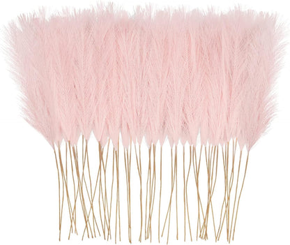 obbsie 50pcs Pink Faux Pampas Grass Decor, 21.6" Short Artificial Floral Branches Vase Filler Flower Arrangement for Home Wedding Boho Outdoor Decor