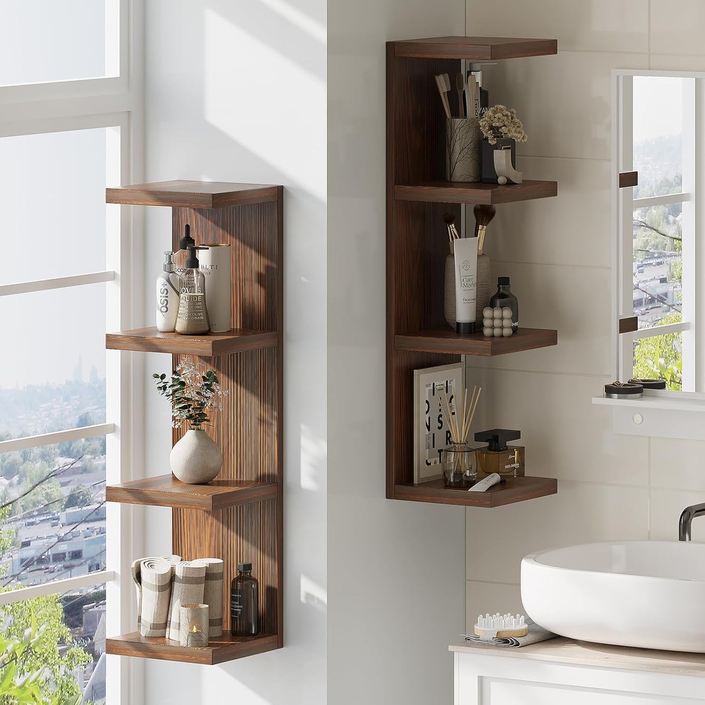 LitaEther Versatile 7 Tier Wall Shelf Unit,White Lack Wall Shelf,Display Floating Shelf with LED Remote Control Light