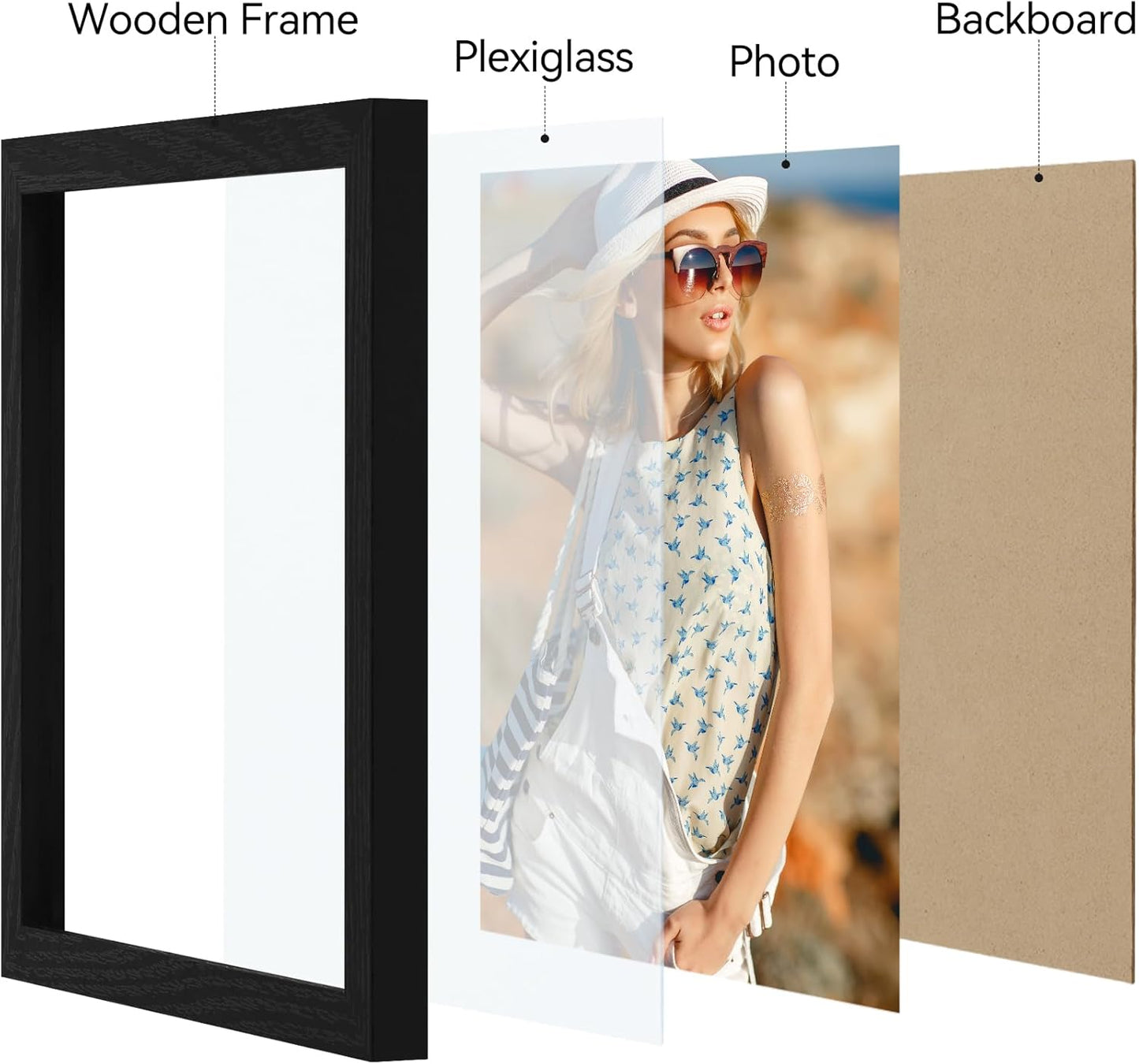 Vittanly 11x14 Picture Frame, Display Pictures 8x10 with Mat or 11x14 without Mat, Photo Frame for Wall Mounting, Black, 1 Pack - Colors A