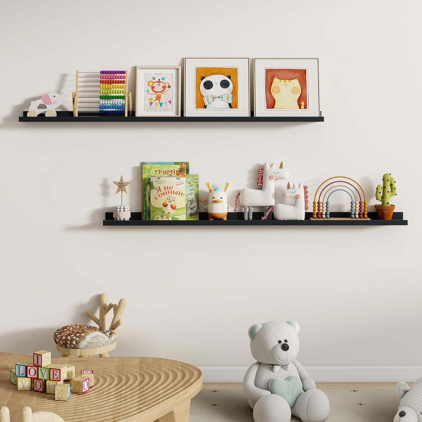 Dreamland Picture Ledge Shelf for Wall, Floating Shelves Set of 2, 48 Inch Long Floating Shelves with Lip for Living Room, Bedroom, Bathroom, Kitchen, White