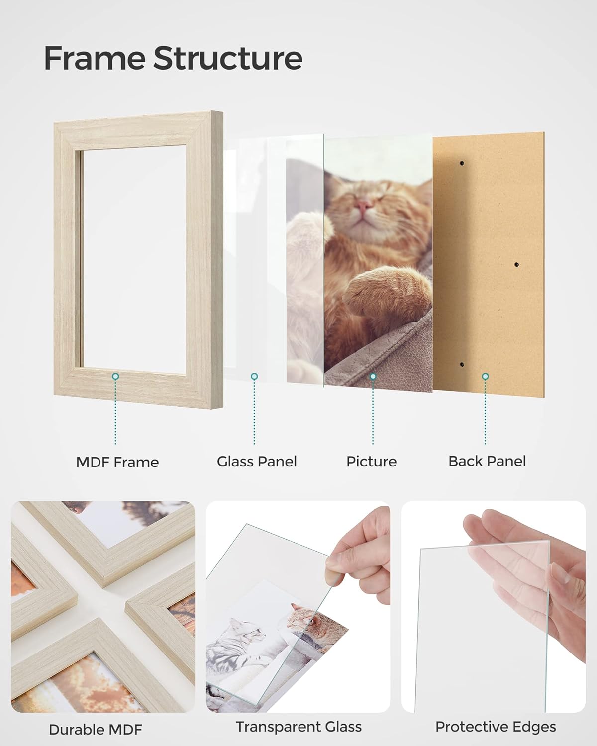 SONGMICS 4x6 Picture Frames Collage Wall Decor, 12-Pack Photo Collage Frame, Multi Picture Frame Set with Glass Front, Assembly Required, Rustic Brown URPF022X01