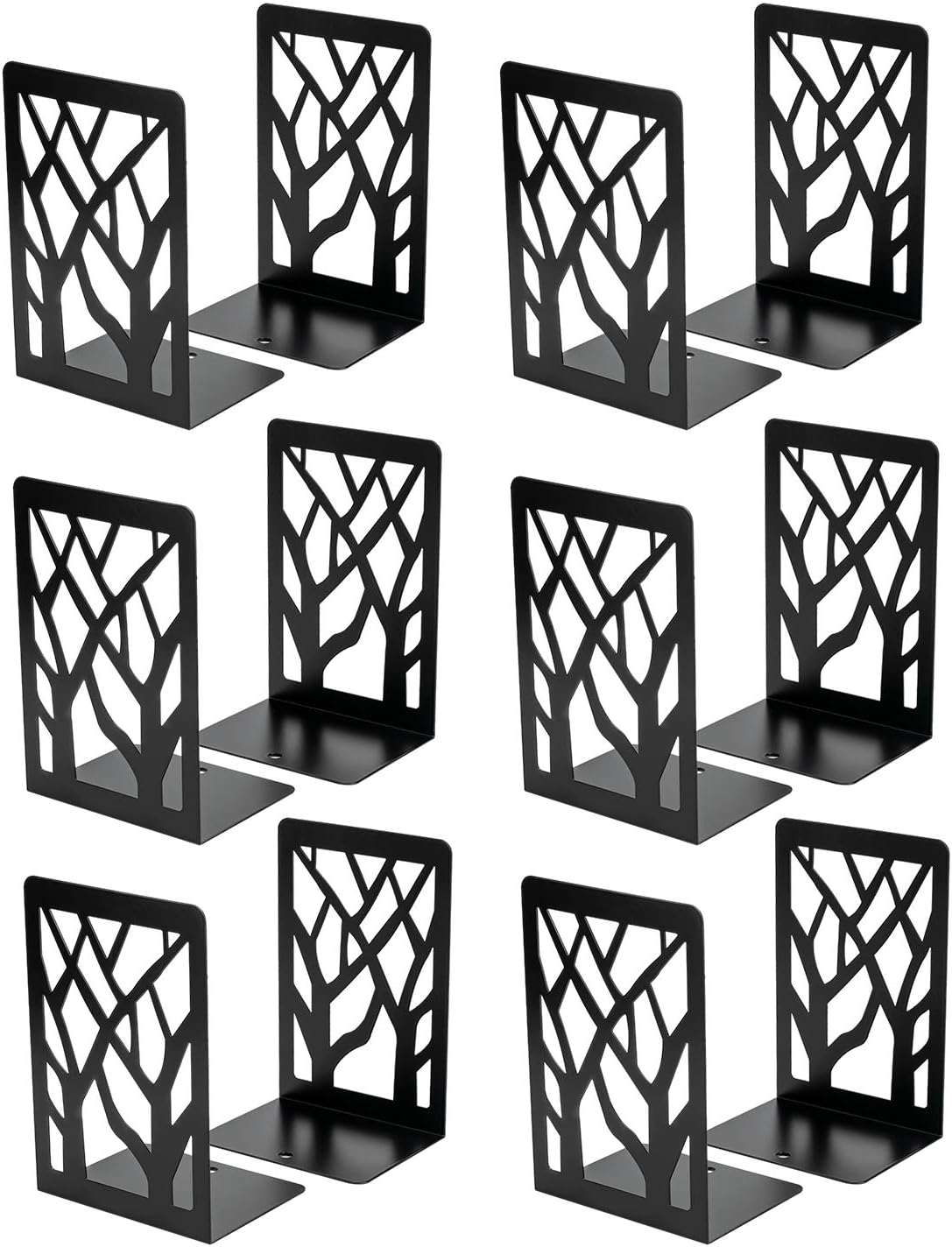 MaxGear Book Ends Tree Design Modern Bookends for Shelves, Non-Skid Bookend, Heavy Duty Metal Book Stopper for Books/DVDs, Decorative CD Holder & Video Game Organizer, 7 x 4.7 x 3.5”, Black