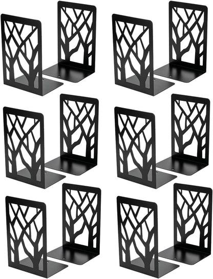 MaxGear Book Ends Tree Design Modern Bookends for Shelves, Non-Skid Bookend, Heavy Duty Metal Book Stopper for Books/DVDs, Decorative CD Holder & Video Game Organizer, 7 x 4.7 x 3.5”, Black