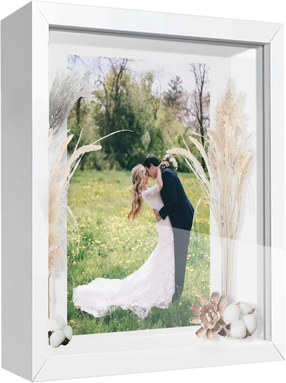 8x8 Shadow Box Frame Display Case with Letter Stickers, 3D Picture Frame, Display Case Box for Memorabilia, Baby Items, Wedding Memories, Crafts, Tickets and Photos (White, 8x8)