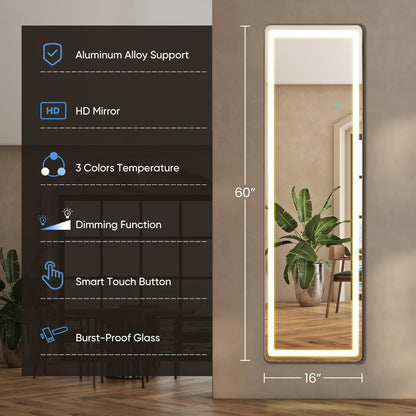 DUMOS Full Length Mirror 64"x21" Full Body Floor Mirror for Bedroom or Cloakroom, Can Stand Alone, Hang or Lean Against Wall, Tall Wall Mirror with Stand, Black