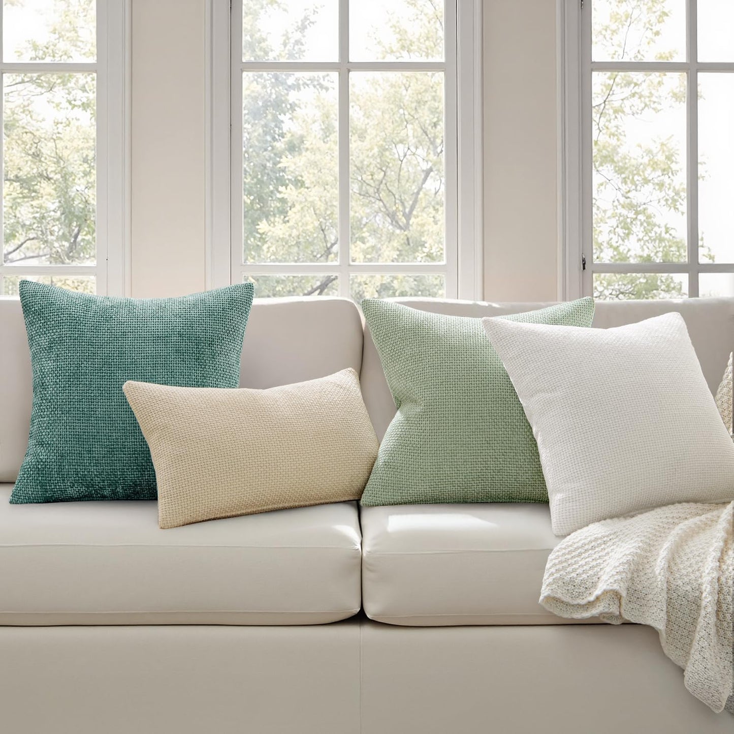 MIULEE Pack of 2 Couch Throw Pillow Covers 18x18 Inch Neutral Beige Modern Boho Accent Decorative Pillow Covers Soft Chenille Farmhouse Cushion Covers for Home Decor Bed Sofa Living Room