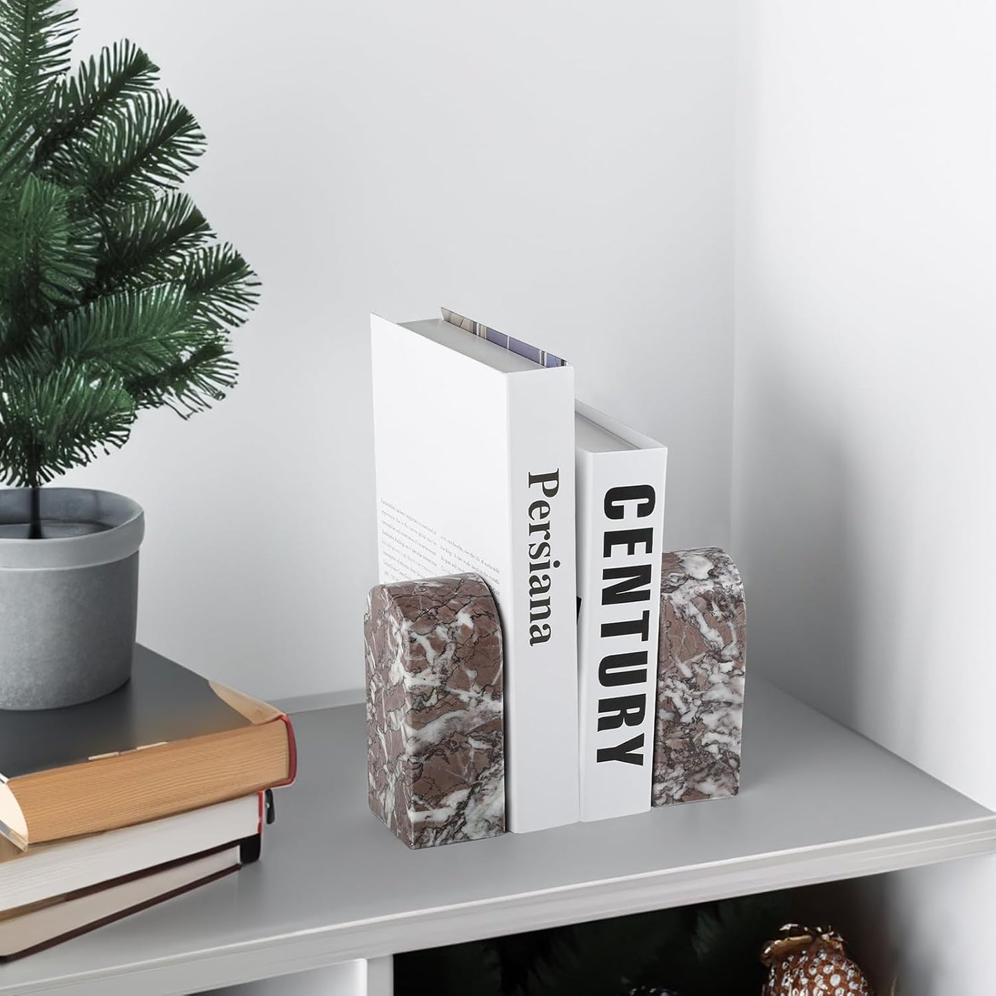 Koville African Natural Marble Bookends for Shelves, Non-Slip Book Ends, 13LBS Ultra Heavy Duty Marble Book Holder Organizer, Apartment Decor for Movies/CD/Video Games(Namib Fantasy)