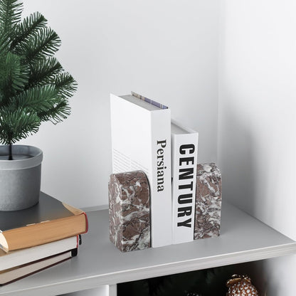 Koville African Natural Marble Bookends for Shelves, Non-Slip Book Ends, 13LBS Ultra Heavy Duty Marble Book Holder Organizer, Apartment Decor for Movies/CD/Video Games(Namib Fantasy)