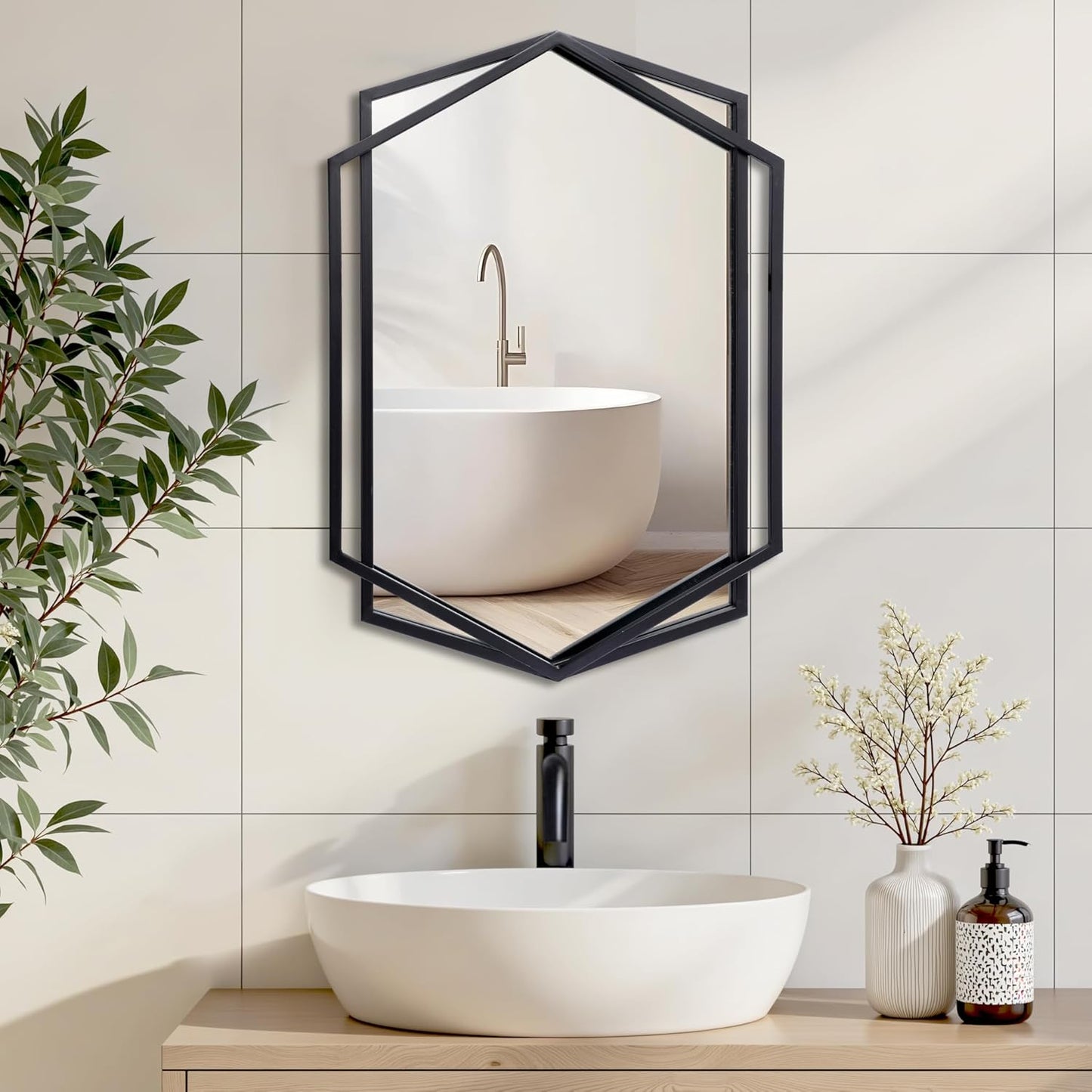 LuxenHome 3 Pieces Black Metal Rectangular Wall Mirror Set Large Vanity Mirror for Bedroom, Black Accent Metal Entryway Wall Mirror, Wall Mounted Mirror Living Room Wall Decor
