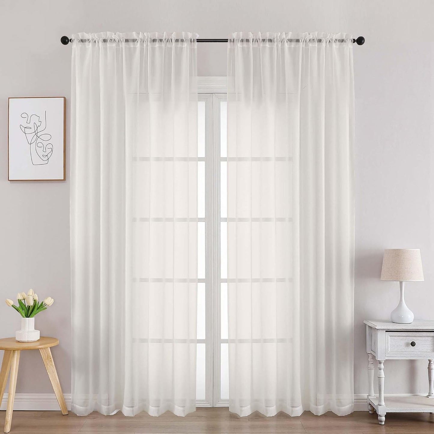 Chyhomenyc Sheer White Valances for Windows 2 Pack, Small Window Curtains for Living Room Bathroom Cafe Laundry Basement, Modern Top Dual Rod Pocket Voile Curtain, 42W x 14L inches, White - Colors C
