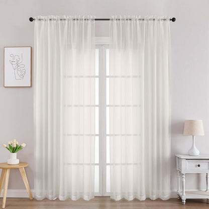 Chyhomenyc Sheer White Valances for Windows 2 Pack, Small Window Curtains for Living Room Bathroom Cafe Laundry Basement, Modern Top Dual Rod Pocket Voile Curtain, 42W x 14L inches, White - Colors C