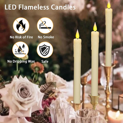 KSWING Upgraded Real Wax Short LED Flameless Taper Candles with Remote, 6 PCS White Candlesticks Battery Operated 3D Flickering - 6" Realistic Fake Candle Sticks for Home/Wedding/Fireplace Xmas Decor