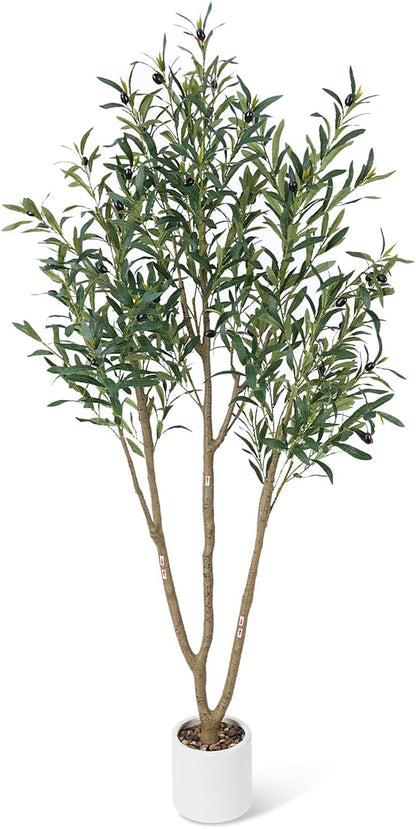 Olive Tree 6FT Fake Tree Faux Plants Indoor with Pot Artificial Tree Nearly Natural Olive Branches and Fruits for Living Room Home Office Decorations