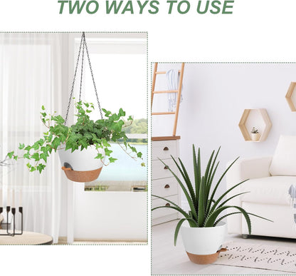 Vanslogreen Hanging Planters for Indoor Outdoor Plants, 2 Pack Self Watering Hanging Pot with Drainage Holes & Removable Tray (Black, 8'')