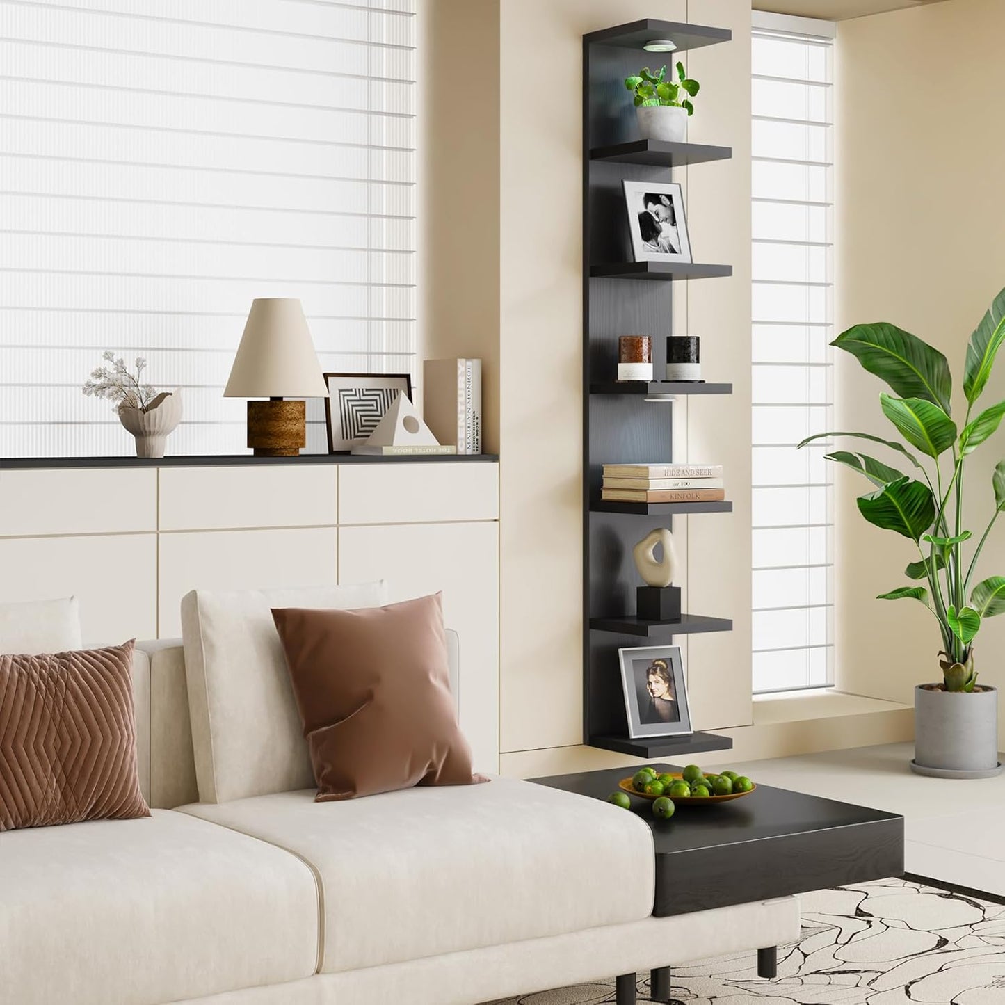Fixwal Wall Decor 7 Tier Wall Shelf Unit Floating Shelves with LED Lights Lack Shelf for Home Organizer Display White