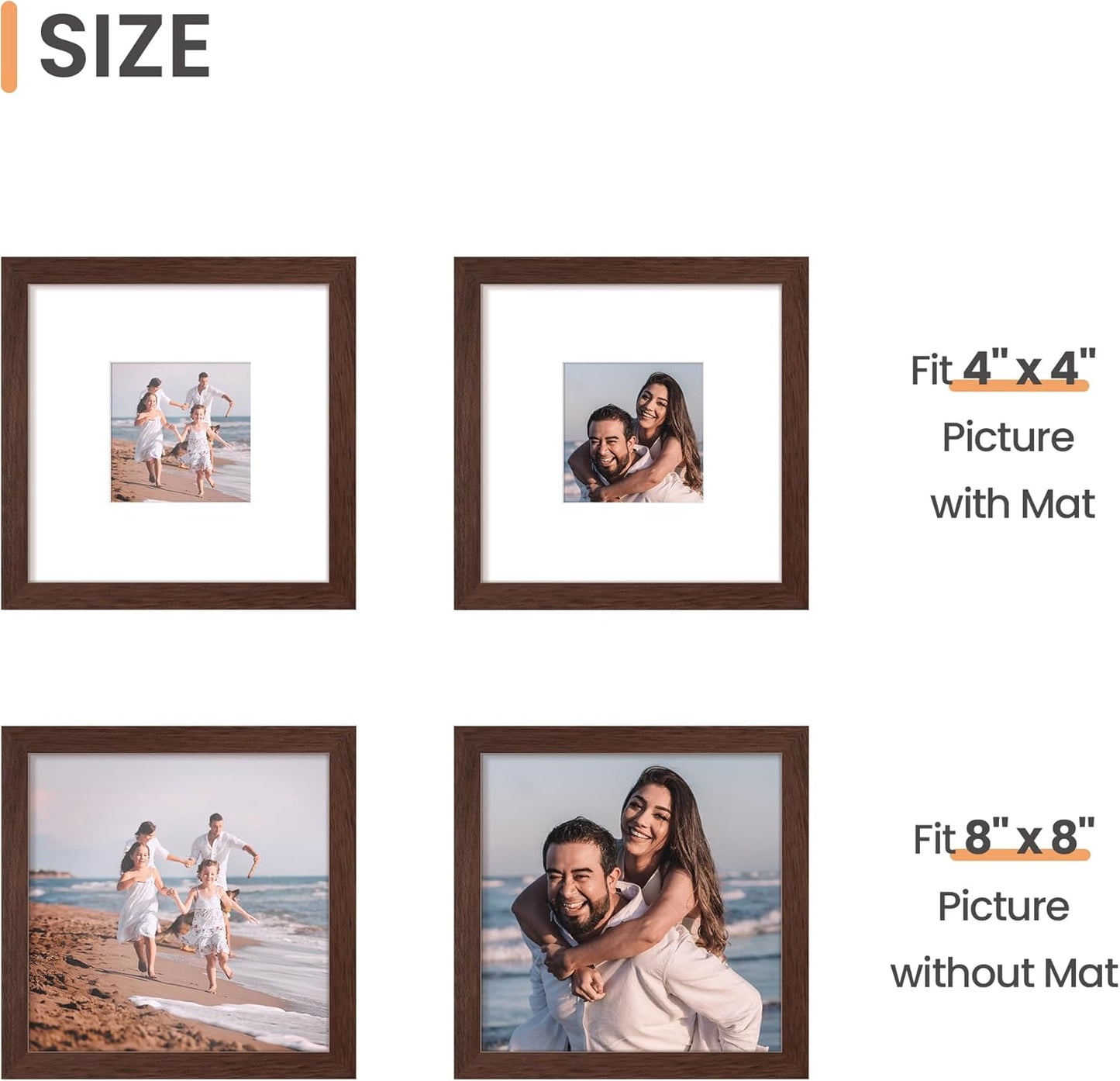 upsimples 8x10 Picture Frame, Display Pictures 5x7 with Mat or 8x10 Without Mat, Wall Hanging Photo Frame, Black, 1 Pack - Colors A