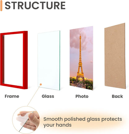upsimples 5x7 Picture Frame Set of 3, Made of High Definition Glass for 5 x 7 Black Frames, Wall and Tabletop Display Thin Border Photo Frame for Home Décor