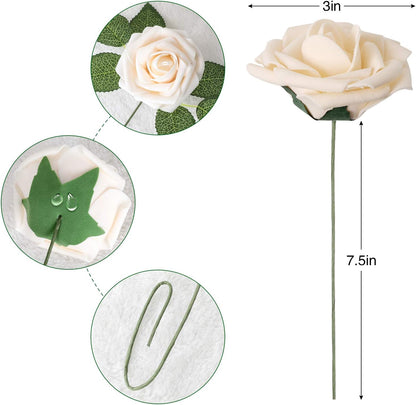 AmyHomie Artificial Flowers Dark Red Rose 25pcs Real Looking Fake Roses w/Stem for DIY Wedding Bouquets Centerpieces Arrangements Party Baby Shower Mothers Day Christmas Tree Decorations