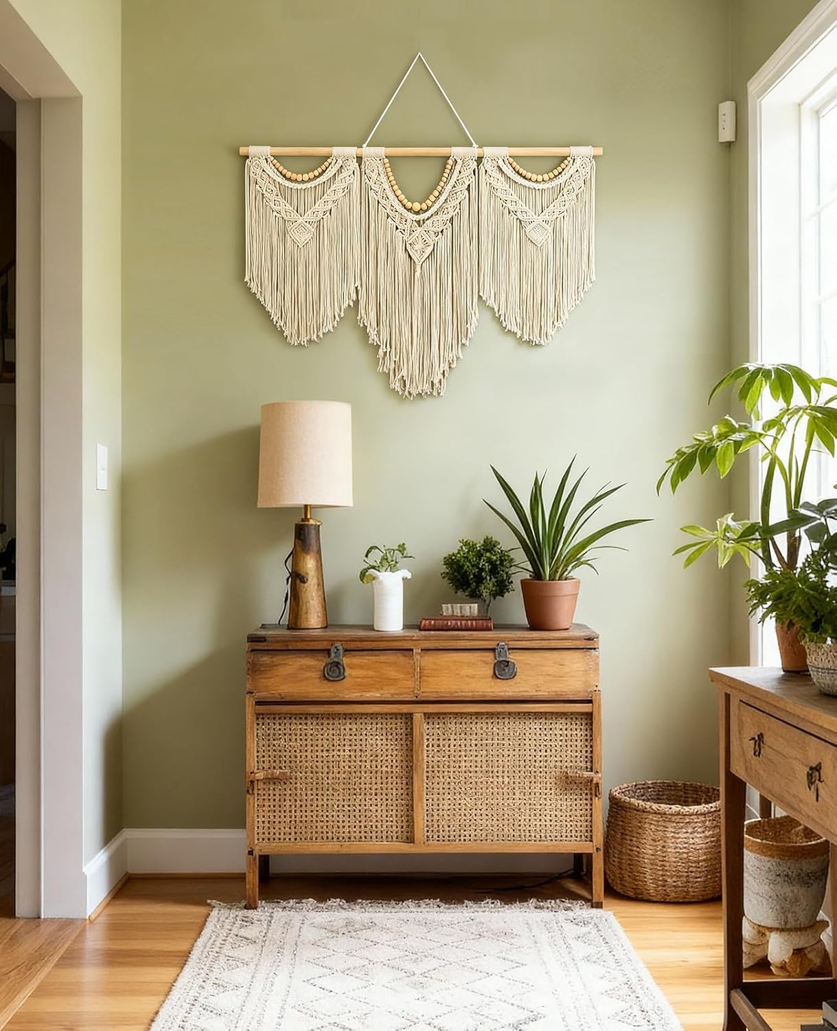 Tempospark Large Macrame Wall Hanging, 43" Wx32 L Boho Wall Hangings for Living Room Bedroom Nursery, Boho Chic Large Macrame Tapestry for Bedroom Wall Decor (Tassel)