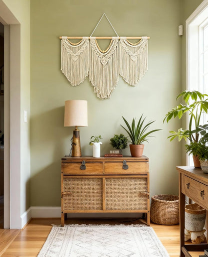 Tempospark Large Macrame Wall Hanging, 43" Wx32 L Boho Wall Hangings for Living Room Bedroom Nursery, Boho Chic Large Macrame Tapestry for Bedroom Wall Decor (Tassel)